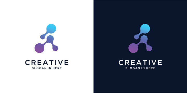 Letter A logo design with technology icon