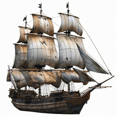 A classic pirate ship with a transparent background
