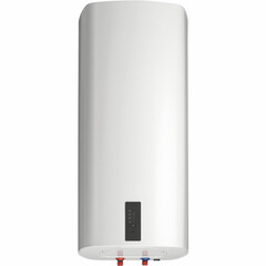Big modern tanked combination boiler. Large regular household budget water heater. Common electric storage tank water heater. Conventional Energy-efficient home heating system on white background