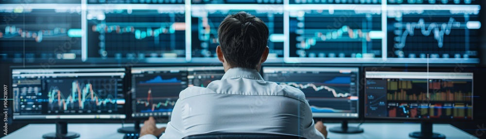Poster documentary style photograph of a high-frequency trading setup, advanced computing systems, real-tim