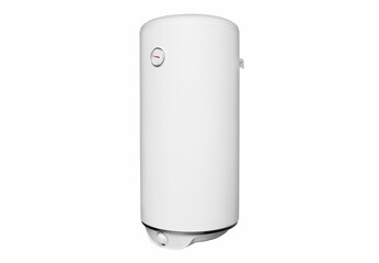 Big modern tanked combination boiler. Large regular household budget water heater. Common electric storage tank water heater. Conventional Energy-efficient home heating system on white background