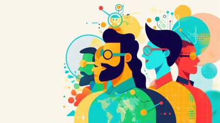 Obraz premium Diverse project team, collaboration across cultures, flat design illustration