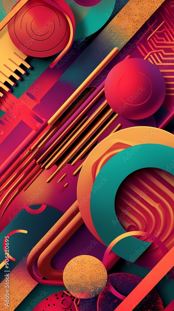 Poster abstract background with colorful geometric shapes and textures.