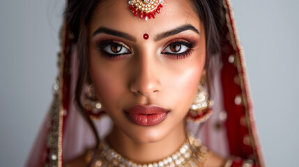 Fototapeta premium Indian wedding bride looking beautiful in bridal look and jewllery