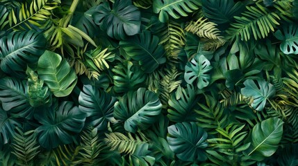 A lush green jungle with many leaves and vines