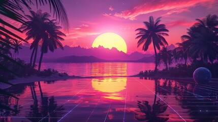 沈む夕日とヤシの木