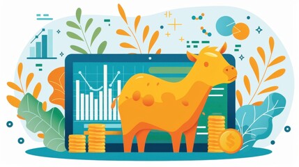 Fototapeta premium Farm accounting, tracking financial records, flat design illustration