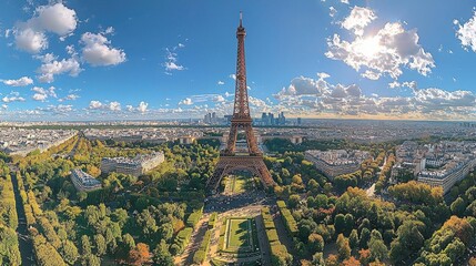 A panoramic shot of Paris with the Eiffel Tower prominently featured