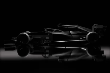 Fotobehang Formule 1 Side view of F1 3d race car in black studio lighting  © Nawaphon