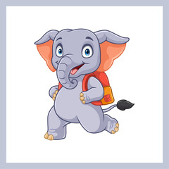 Cartoon funny elephant carrying bag