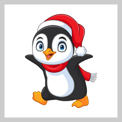 Cartoon penguin wearing hat and scarf