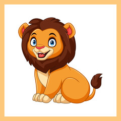 Cute cartoon lion sitting on white background