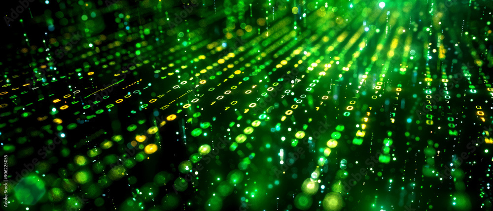 Poster abstract green and yellow light patterns create a vibrant digital background, perfect for technology