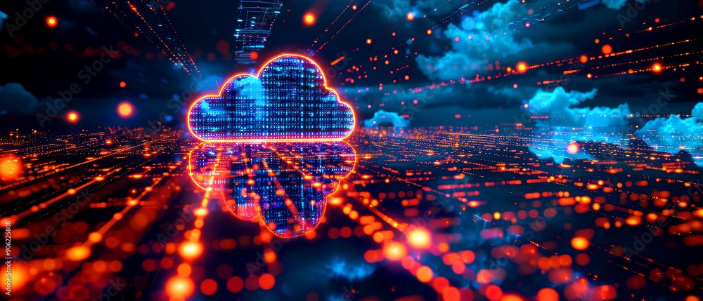 Aufkleber vibrant digital cloud with futuristic connections, representing cloud computing and data storage in 