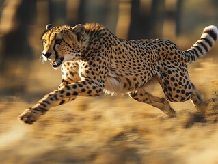 Obraz premium Thrilling Action Shot of a Cheetah Sprinting at Full Speed with Muscles in Motion