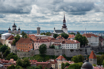 Tallinn Estonia cityscape. View from tower of Saint Olaf Church of old city of Tallin