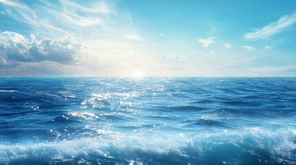 Fototapeta premium The ocean is calm and clear, with a bright blue sky above