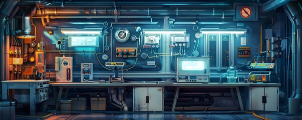 Fototapeta premium Futuristic laboratory with advanced technology and equipment, perfect for scientific research and innovative experiments.