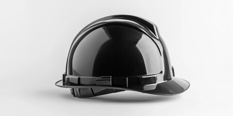 Fototapeta premium Professional Black Construction Helmet on White Background: Safety First Concept for Building Industry. High-Resolution Isolated Hard Hat Illustration for Workplace Protection, Engineering Projects, a