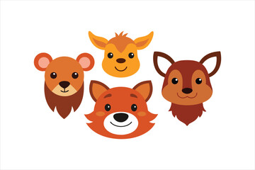 Obraz premium Cartoon animal head collection set vector artwork illustration 