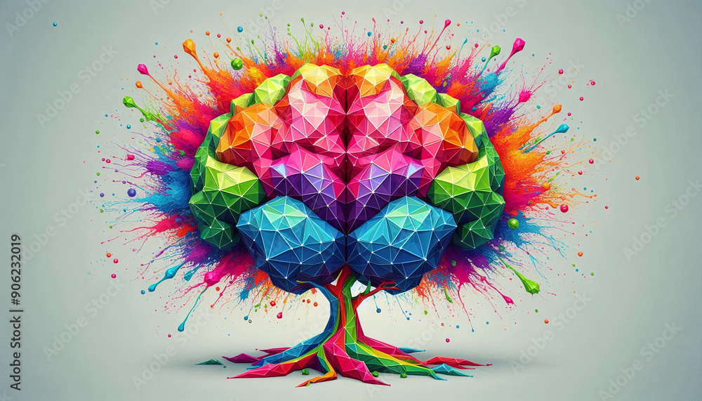 Aufkleber 3d polygon colorful tree brain splash brainstorm and inspire concept