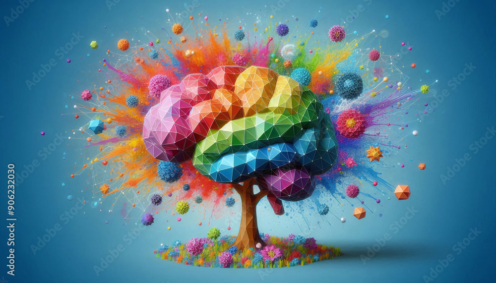 Aufkleber 3d polygon colorful tree brain splash brainstorm and inspire concept