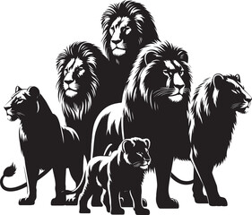 Group of Lion Silhouette isolated on white background Minimalist lion vector shape icon