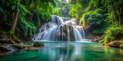 Fototapeta premium Tropical Forest Waterfall long exposure Generative By AI