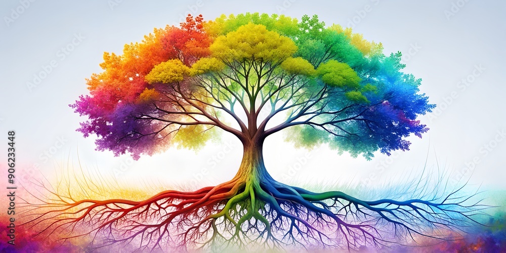 Poster tree of life colorful with roots ai generative