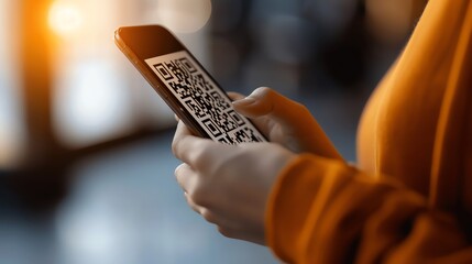 Person scanning a QR code to make a payment.