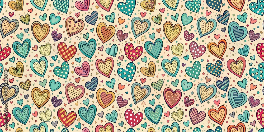 Poster seamless pattern with hearts doodle ai-created content