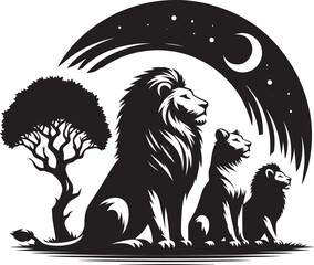 Group of Lion Silhouette isolated on white background Minimalist lion vector shape icon