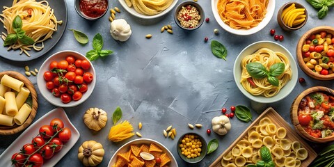 Pasta flatlay different kinds of pasta AI-Generated Content