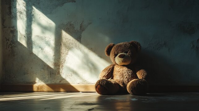Forgotten Stuffed Teddy Bear toy in Empty Room