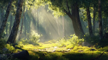 Obraz premium A forest with trees and grass