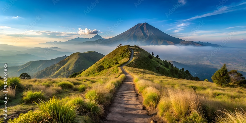 Poster this is a path that must be followed to get to the top of the sumbing mountains in central java indo