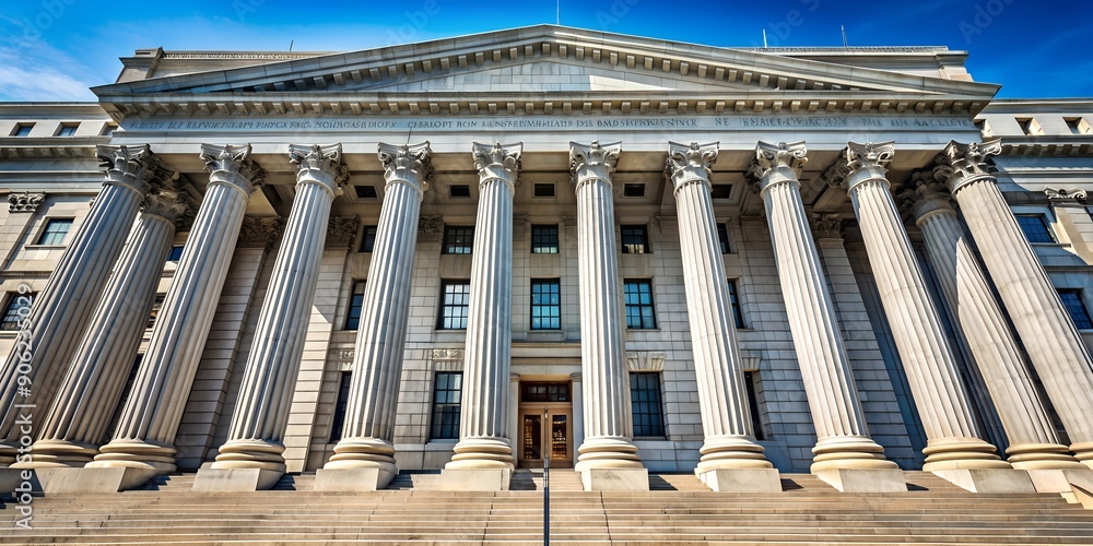 Poster facade of federal courthouse with towering columns ai generative