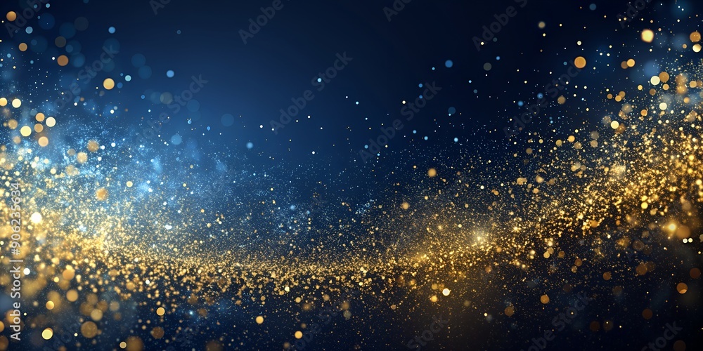 Poster abstract background with dark blue and gold particle ai generative
