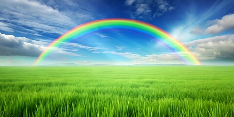 Obraz premium Animated Green Field With Rainbow Generative AI