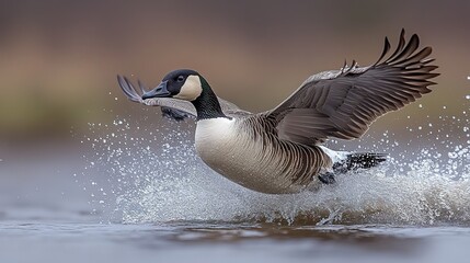 Obraz premium A Canada Goose Taking Flight from a Water Surface