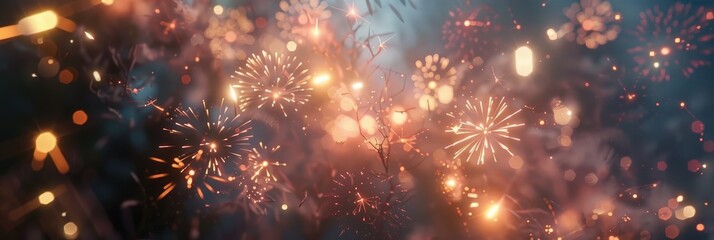 Fototapeta premium Bright fireworks illuminating the dark night sky