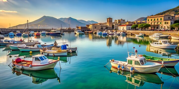 Port of formia boats and fishing boats stationary AI Generative