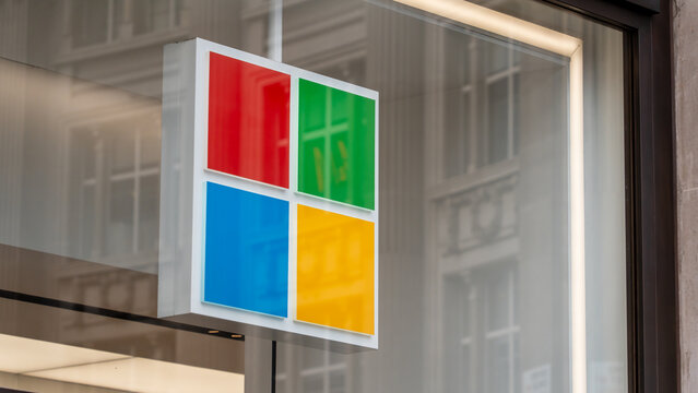 Microsoft Sign outside store in London, 16 April 2024,  London UK