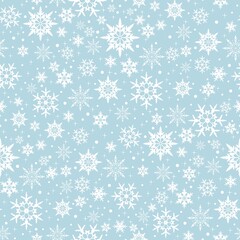 Snowflakes seamless pattern. Winter white snow background. Crystal frozen frost backdrop. Snow ice pattern. Good for wallpaper, christmas, theme season, wrapping paper, textile, fabric.