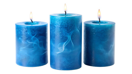 set of blue candles on white background