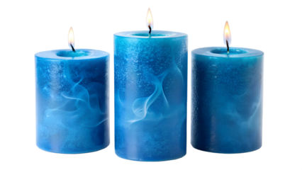 set of blue candles on white background