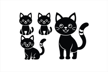  Cartoon cat set with different poses and emotions vector art illustration