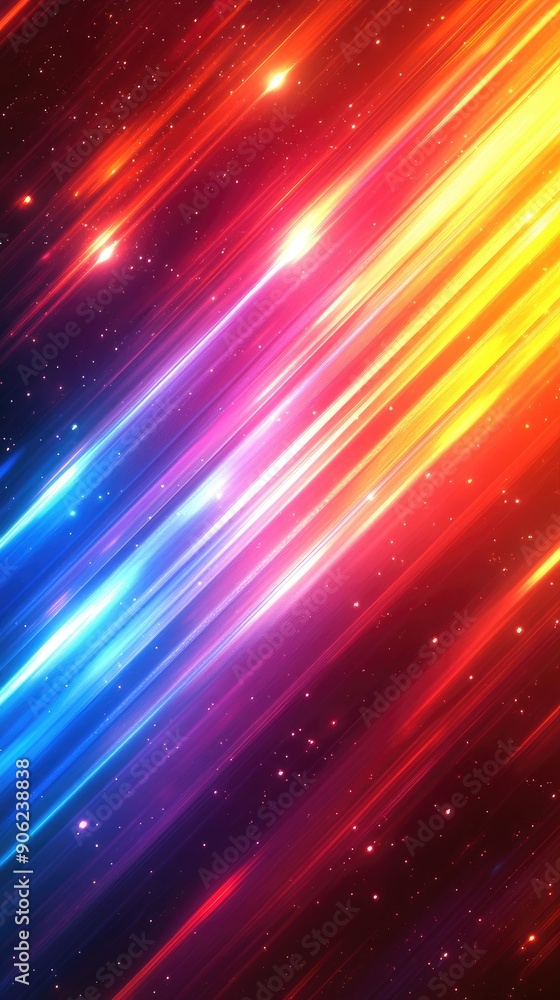 Poster Diagonal lines of light are streaking across a dark background