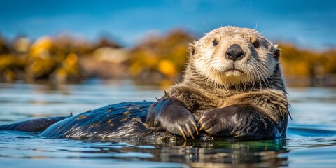 Sea otter resting on the California coast Creative AI