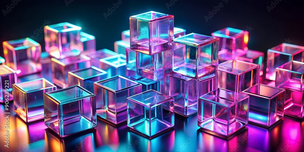 Poster crystal cubes with neon glow abstract ai generative